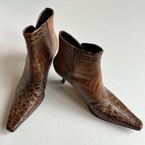 Donald J. Pliner Croc Embossed Leather High-Heeled Ankle Boots